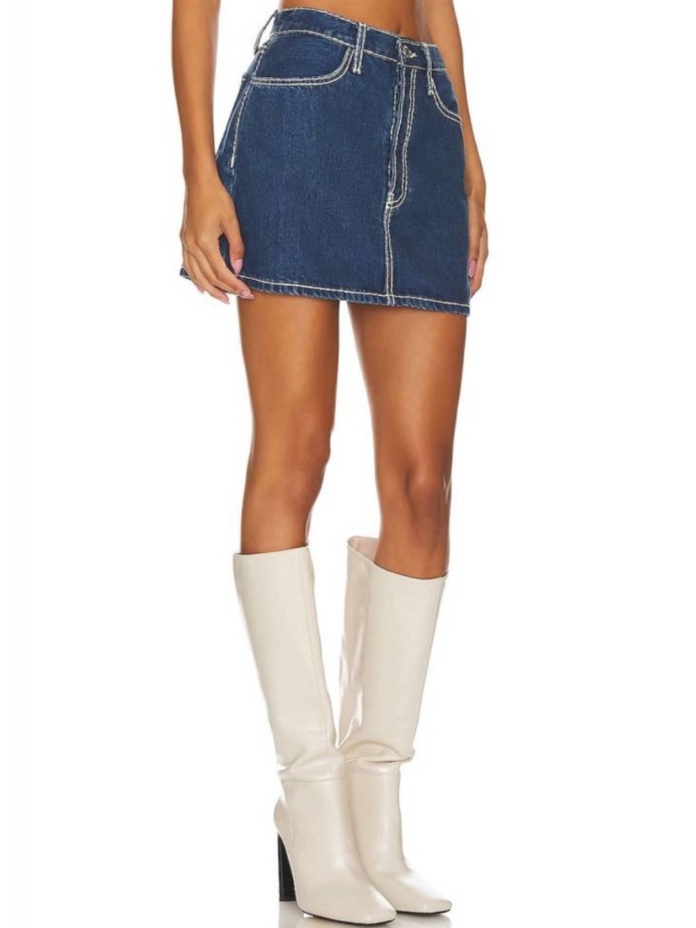 RE/DONE Denim 90’s Mini Skirt SIZE 24 XS Dark Wash Chunky Stitch Indigo Y2K